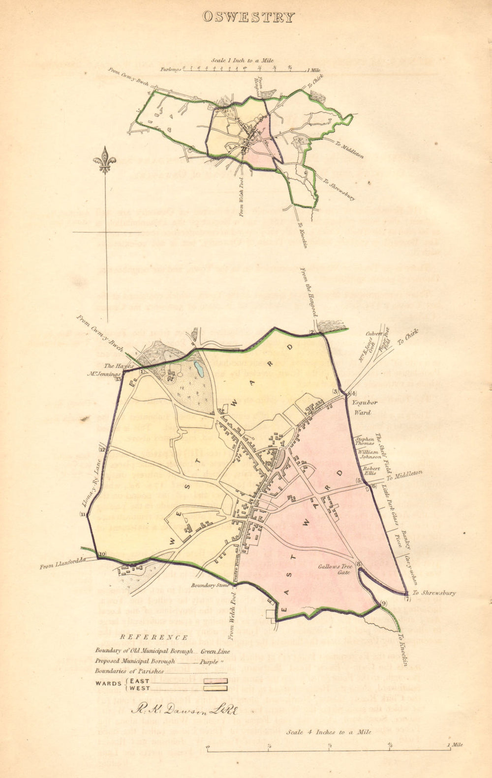 OSWESTRY borough/town plan. BOUNDARY COMMISSION. Shropshire. DAWSON 1837 map