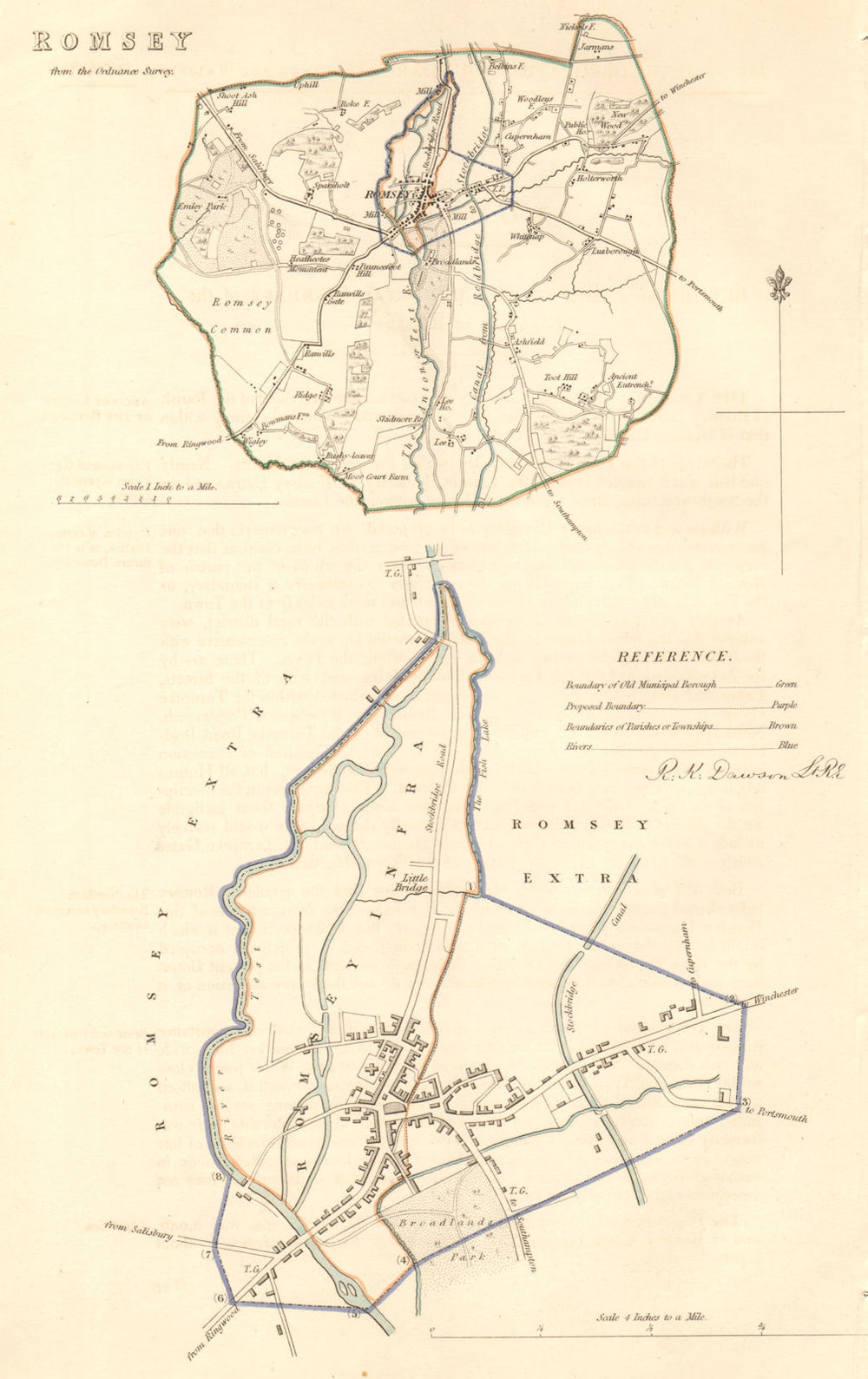 ROMSEY borough/town plan. BOUNDARY COMMISSION. Hampshire. DAWSON 1837 old map