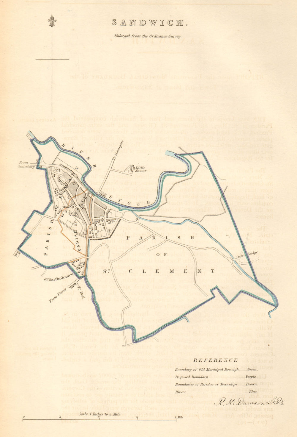 SANDWICH borough/town plan. BOUNDARY COMMISSION. Kent. DAWSON 1837 old map