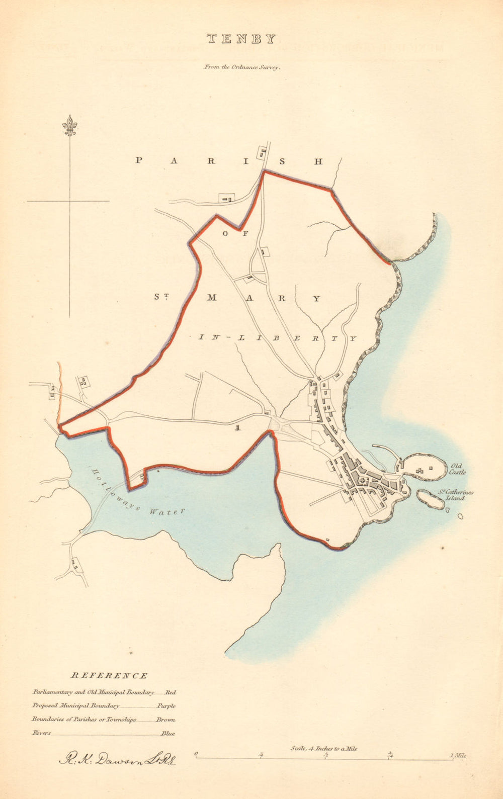 TENBY borough/town plan. BOUNDARY COMMISSION. Pembrokeshire. DAWSON 1837 map