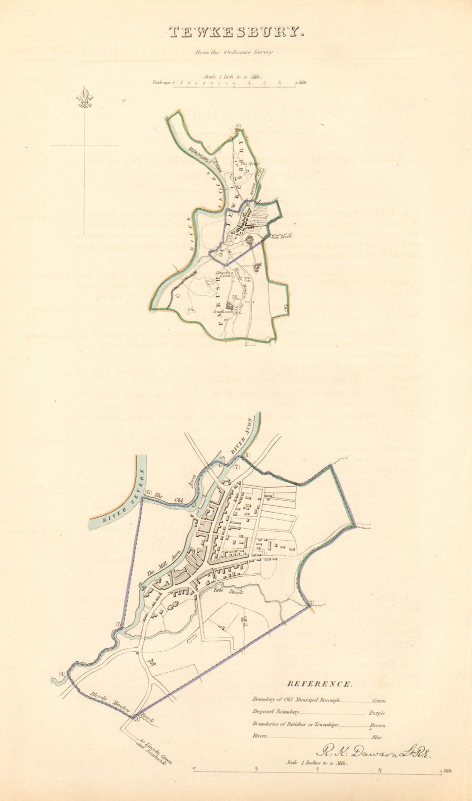 TEWKESBURY borough/town plan BOUNDARY COMMISSION Gloucestershire DAWSON 1837 map