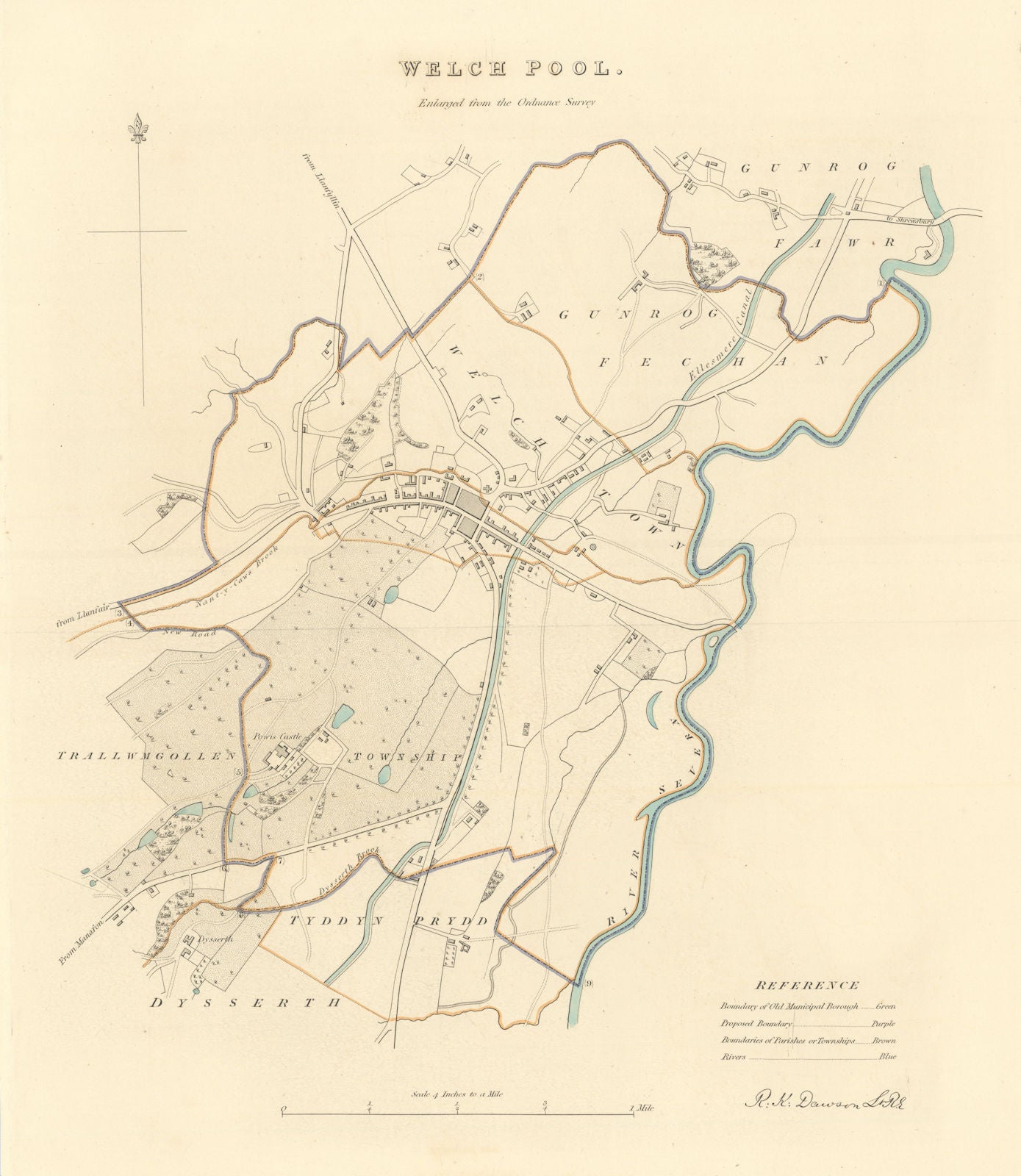 WELSHPOOL borough/town plan. 'Welchpool'. BOUNDARY COMMISSION. DAWSON ...