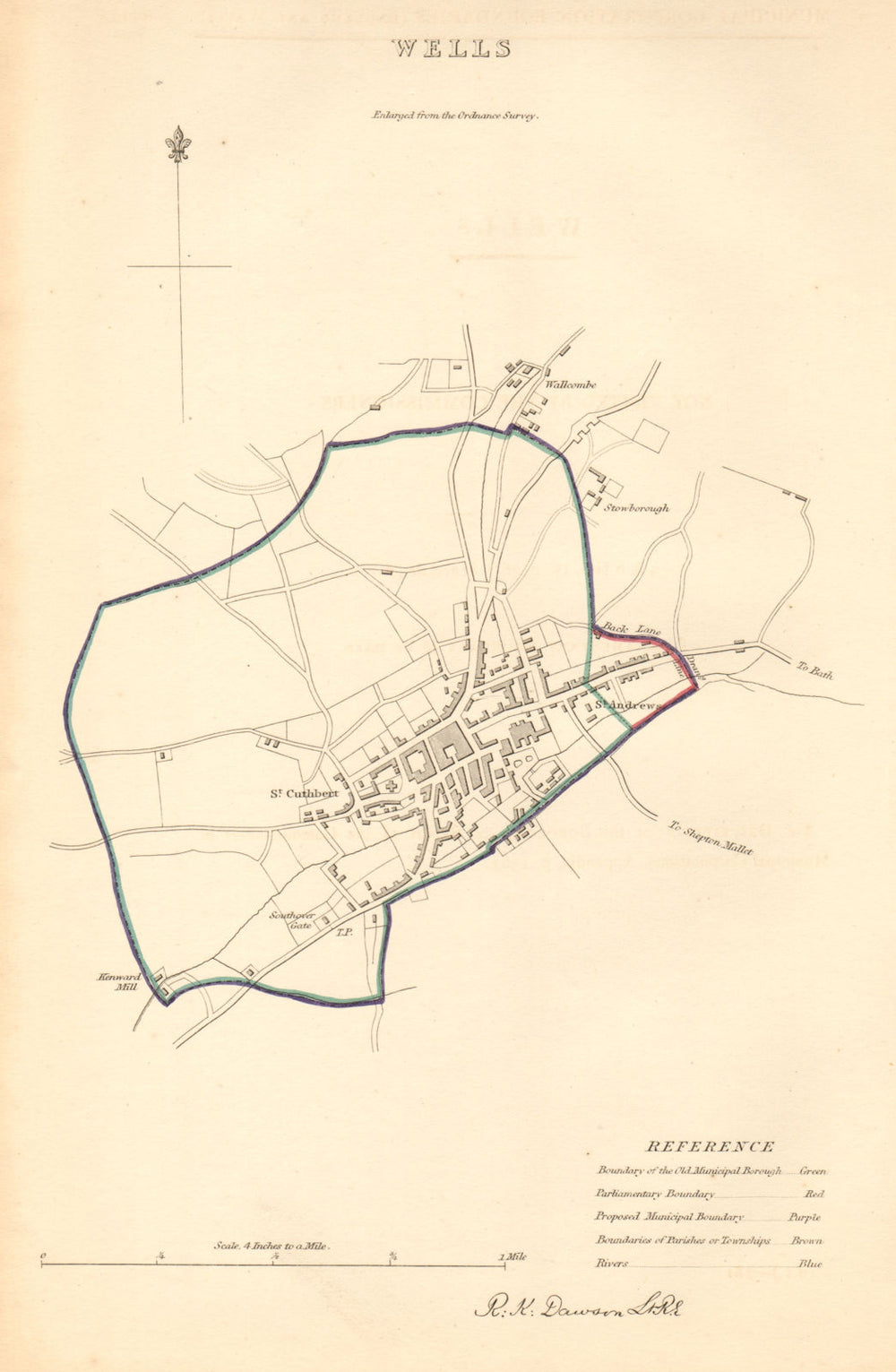 WELLS borough/town plan. BOUNDARY COMMISSION. Somerset. DAWSON 1837 old map