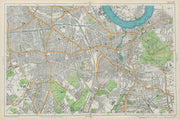 LONDON SOUTH Camberwell Greenwich Deptford Lewisham Southwark. BACON  1913 map