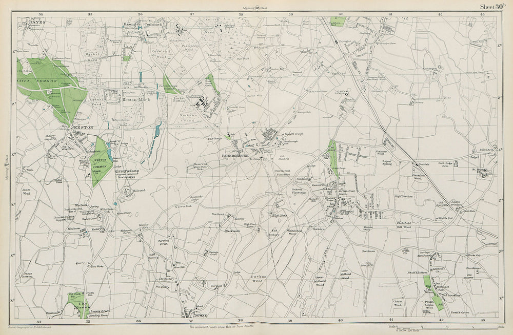 ORPINGTON Farnborough Keston Mark Pratt's Bottom Chelsfield. BACON 1913 map