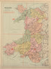 WALES antique index map by GW BACON 1883 old vintage plan chart