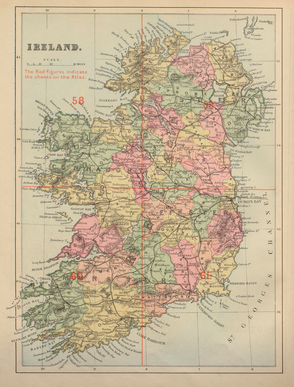 IRELAND antique index map by GW BACON 1883 old vintage plan chart