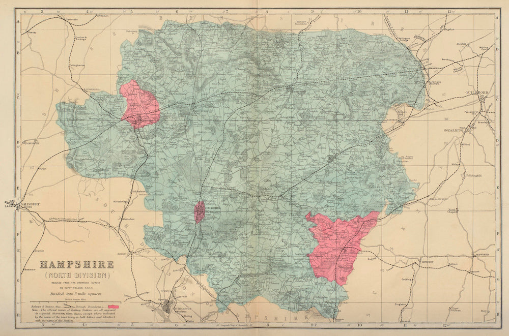 HAMPSHIRE (North) antique county map by GW BACON 1883 old chart