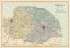 NORFOLK antique county map by GW BACON 1883 old vintage plan chart