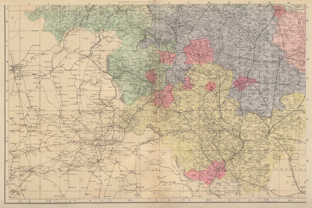 YORKSHIRE (South West) Sheffield Leeds Bradford county map GW BACON 1883