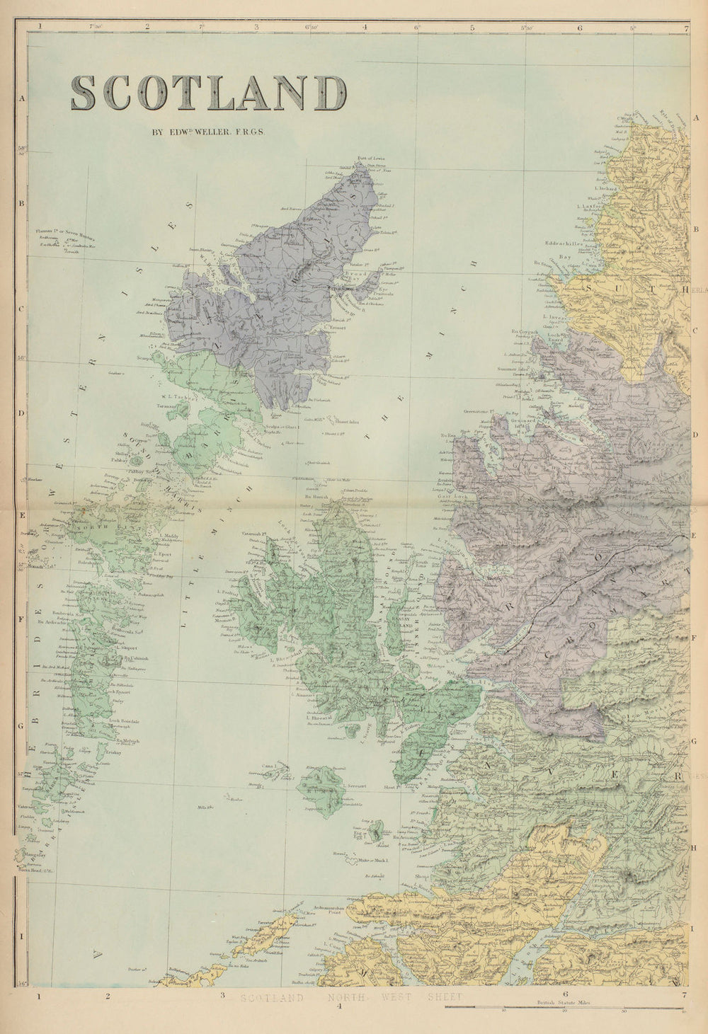 SCOTLAND (North West) Hebrides Skye Uist Harris Lewis GW BACON 1883 old map
