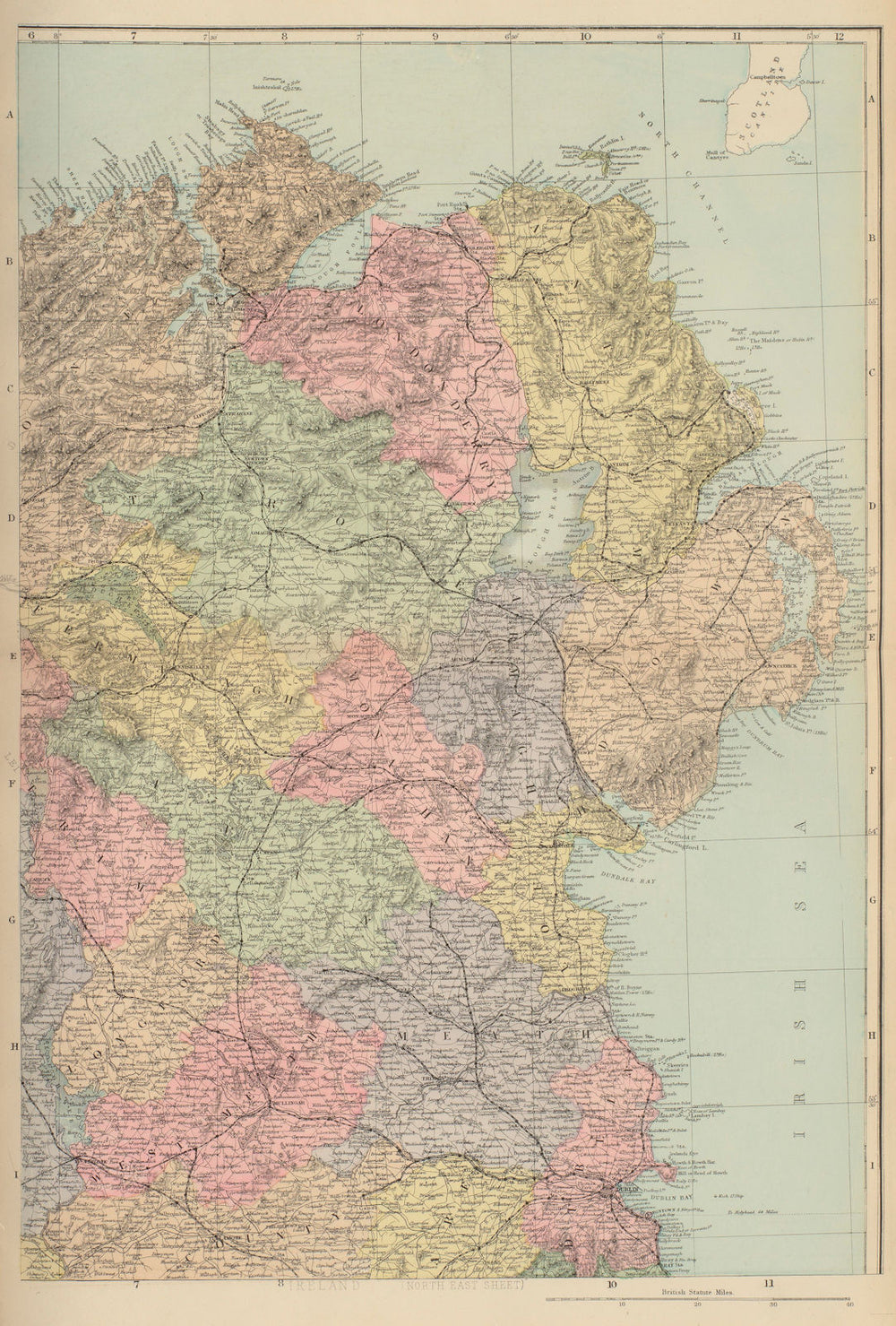 IRELAND (North East) Ulster Meath Louth Cavan Dublin GW BACON 1883 old map