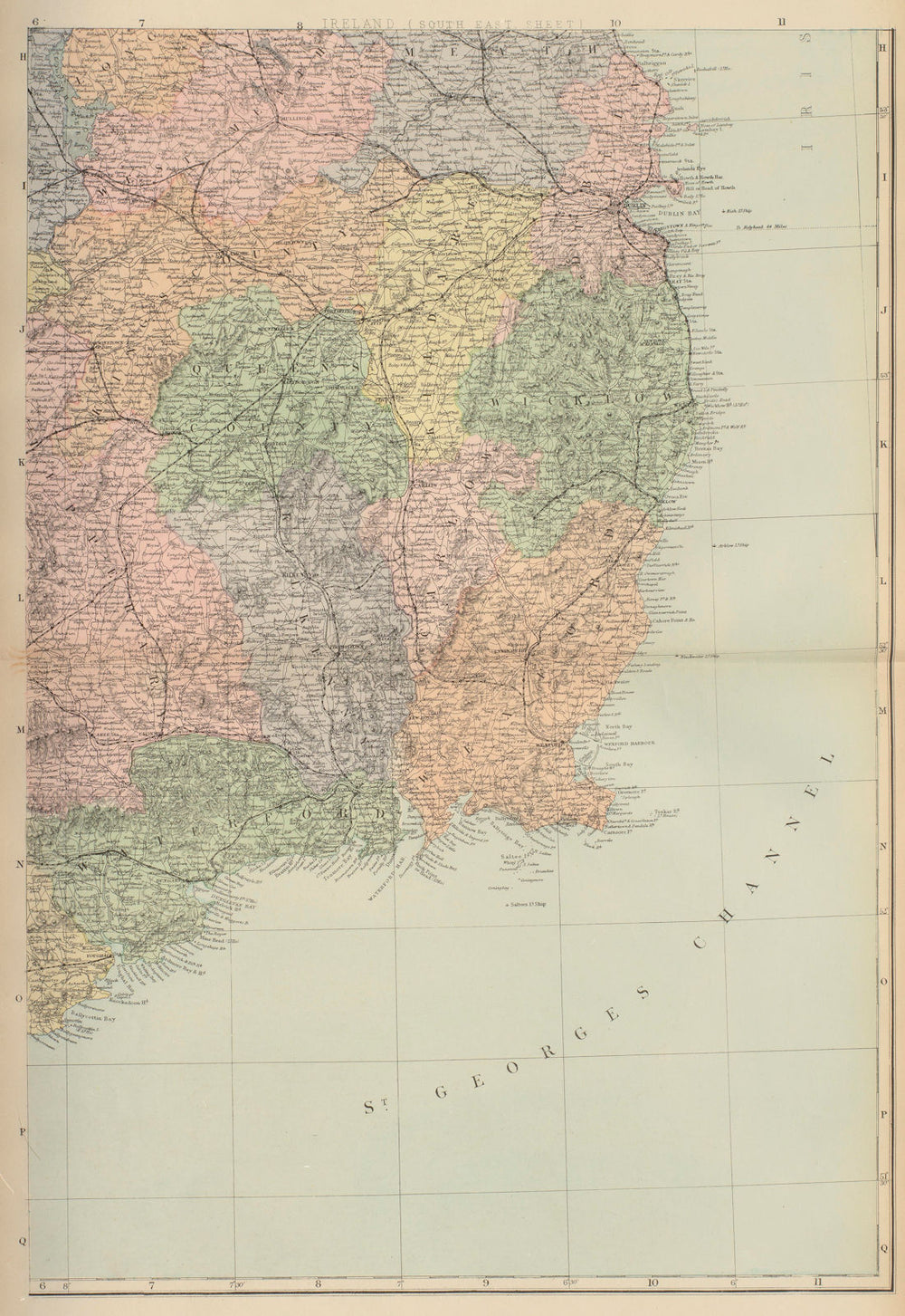 IRELAND (South East) Leinster Dublin Wicklow Wexford GW BACON 1883 old map