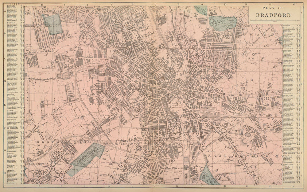 BRADFORD Manningham Undercliff Horton Bowling town city plan GW BACON 1883 map