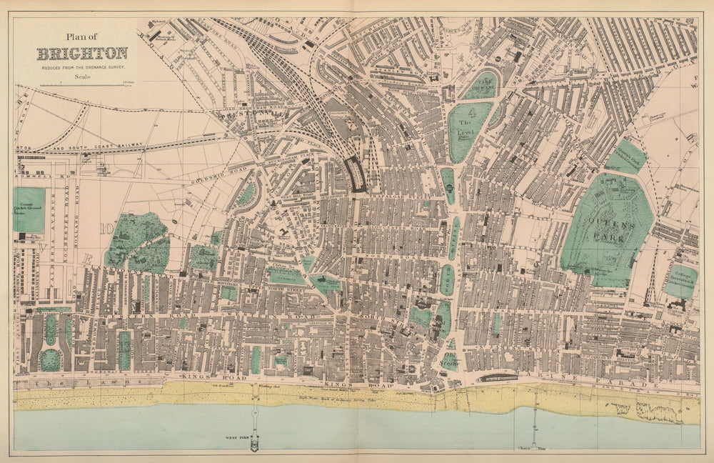 BRIGHTON & HOVE antique town city plan by GW BACON Sussex 1883 old map