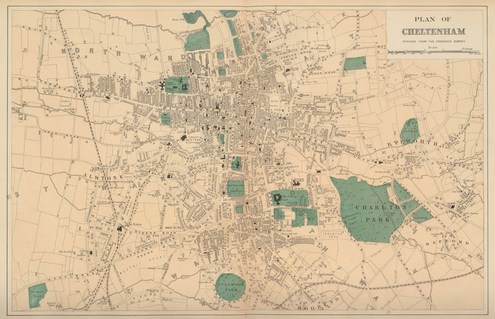 CHELTENHAM Lansdown Fairview Montpellier town city plan GW BACON 1883 old map