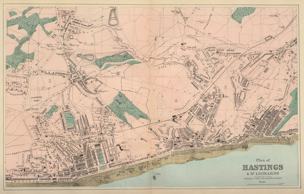 HASTINGS St Leonards Silverhill Blacklands town city plan GW BACON 1883 map
