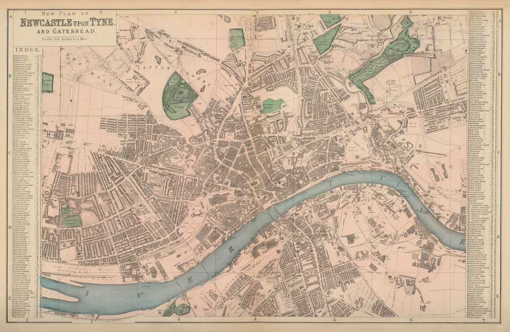 NEWCASTLE-UPON-TYNE Gateshead Elswick Byker town city plan GW BACON 1883 map
