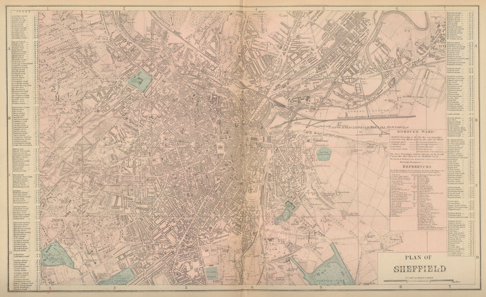 SHEFFIELD antique town city plan by GW BACON Yorkshire 1883 old map