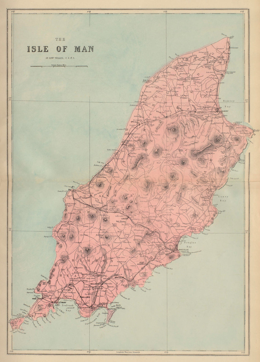 ISLE OF MAN antique map by GW BACON antique map by GW BACON 1883 old