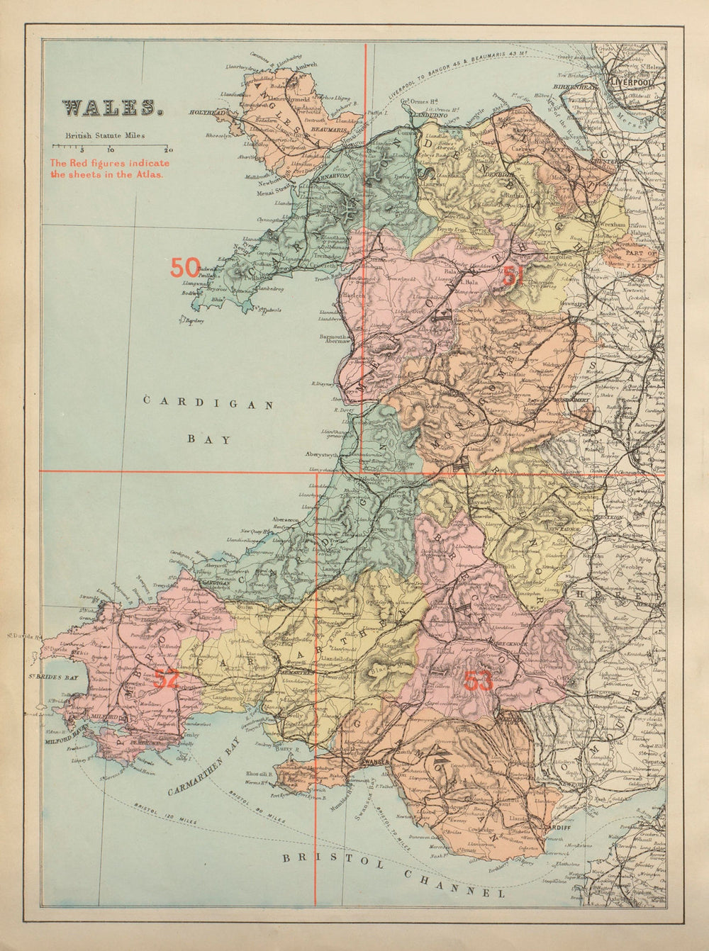 WALES antique index map by GW BACON 1885 old vintage plan chart