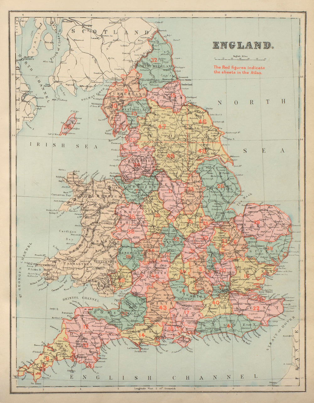 ENGLAND antique index map by GW BACON 1885 old vintage plan chart