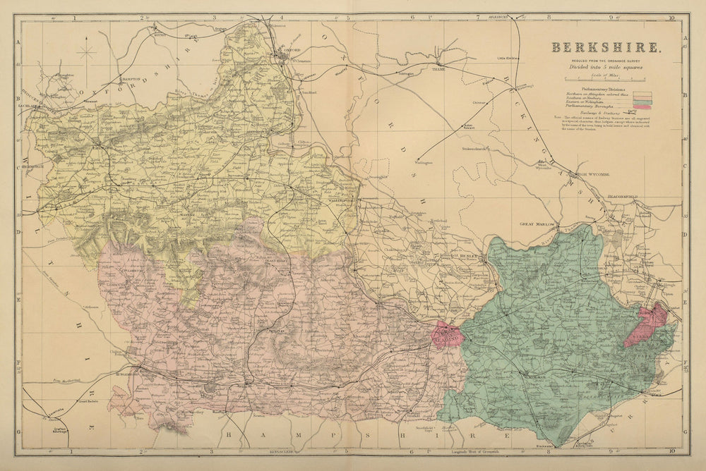 BERKSHIRE antique county map by GW BACON 1885 old plan chart