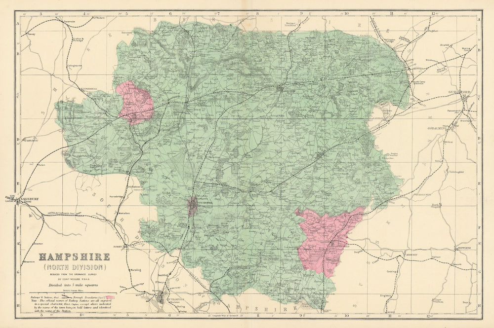 HAMPSHIRE (North) antique county map by GW BACON 1885 old chart
