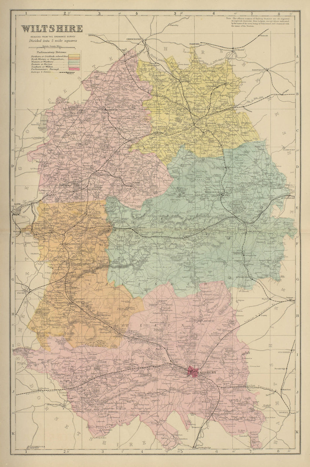 WILTSHIRE antique county map by GW BACON 1885 old plan chart