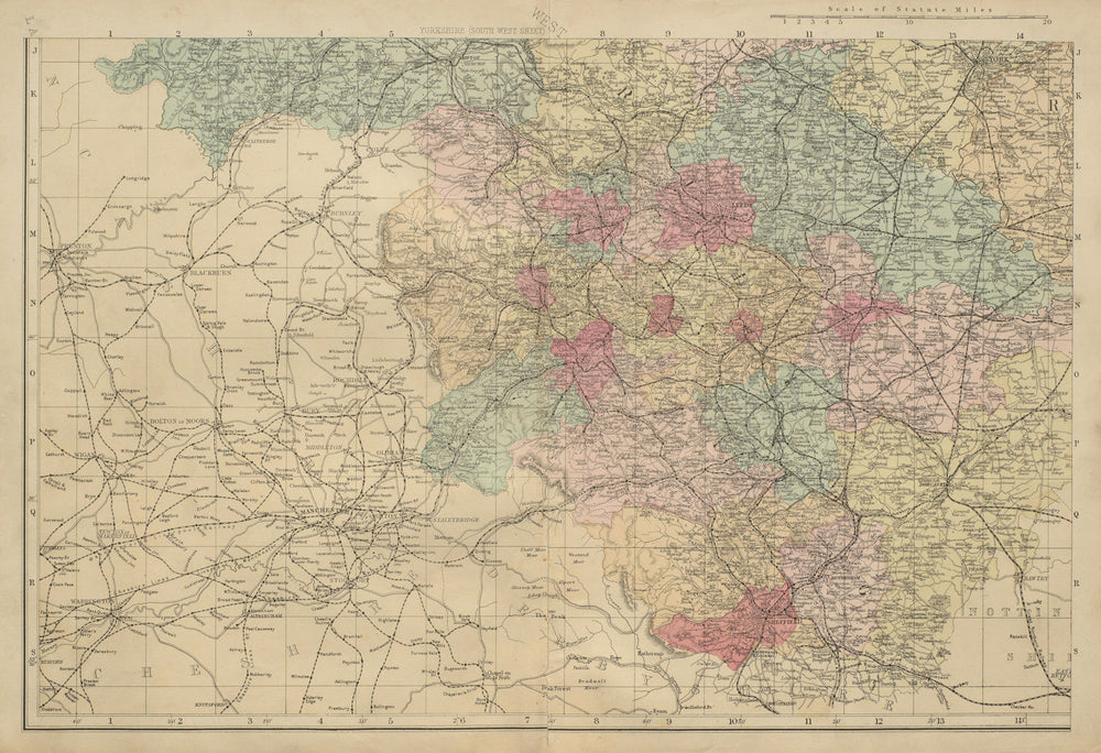 YORKSHIRE (South West) Sheffield Leeds Bradford County map GW BACON 1885