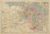 YORKSHIRE (South West) Sheffield Leeds Bradford County map GW BACON 1885