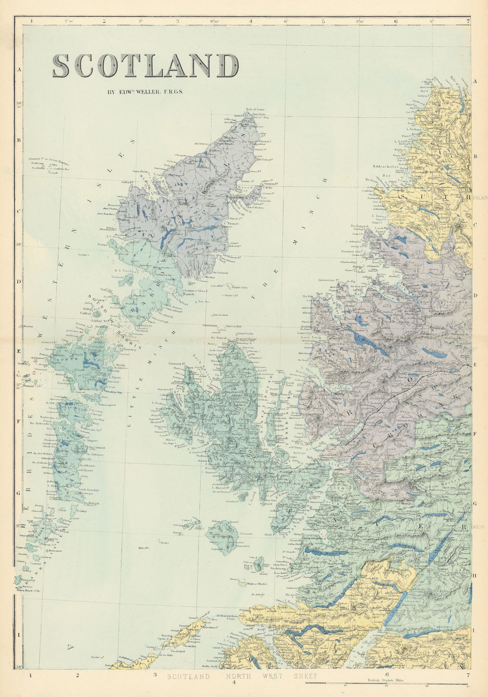 SCOTLAND (North West) Hebrides Skye Uist Harris Lewis GW BACON 1885 old map