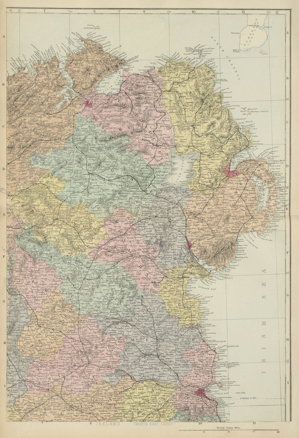 IRELAND (North East) Ulster Meath Louth Cavan Dublin GW BACON 1885 old map