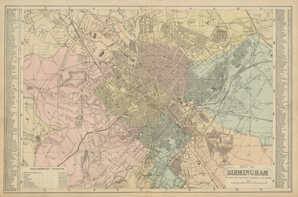 BIRMINGHAM Aston Edgbaston Ladywell Bordesley town city plan GW BACON 1885 map