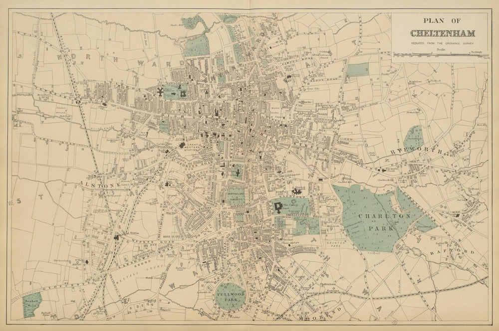 CHELTENHAM Lansdown Fairview Montpellier town city plan GW BACON 1885 old map