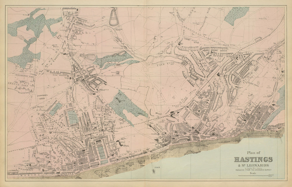 HASTINGS St Leonards Silverhill Blacklands town city plan GW BACON 1885 map