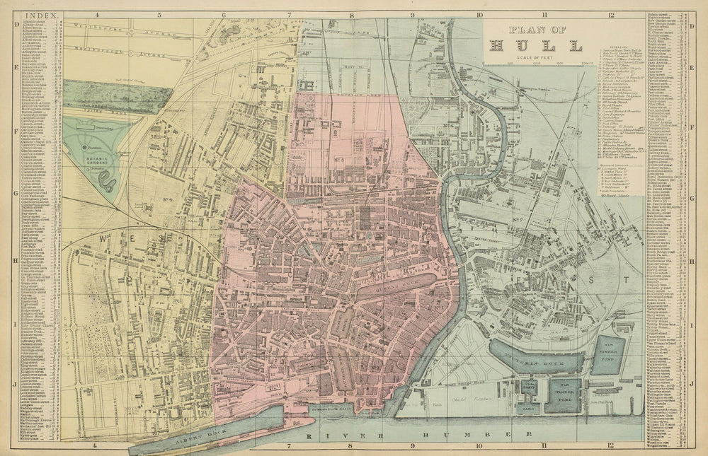 HULL Kingston Upon Hull antique town city plan by GW BACON Yorkshire 1885 map