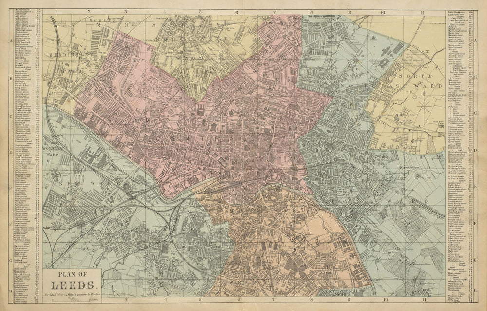 LEEDS Holbeck Wortley Woodhouse Richmond Hill town city plan GW BACON 1885 map
