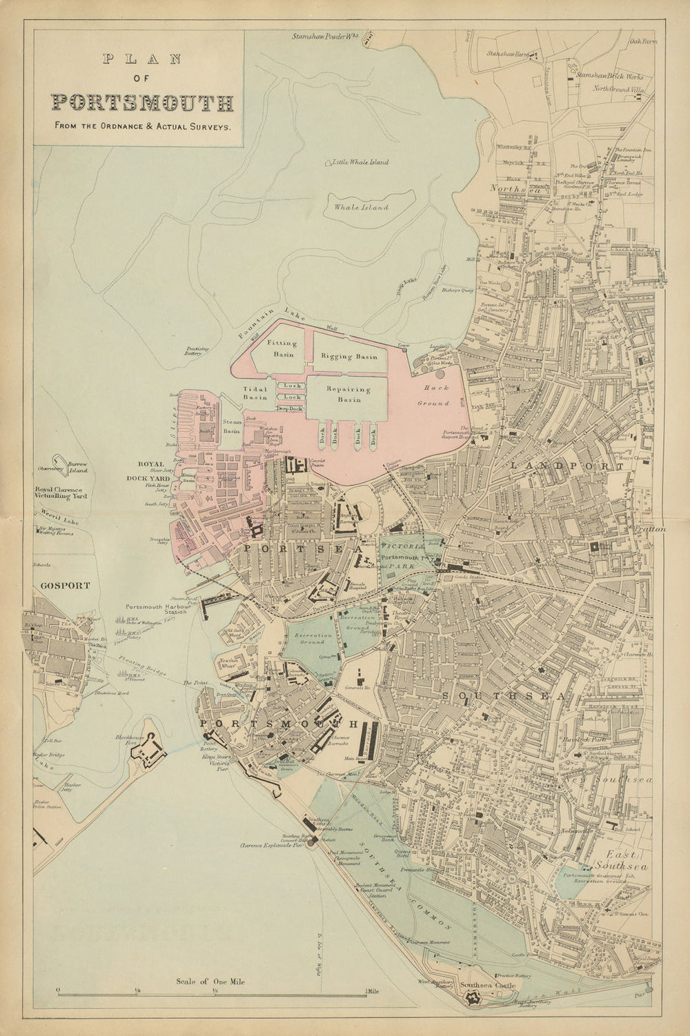PORTSMOUTH Portsea Southsea Landport Gosport town city plan GW BACON 1885 map