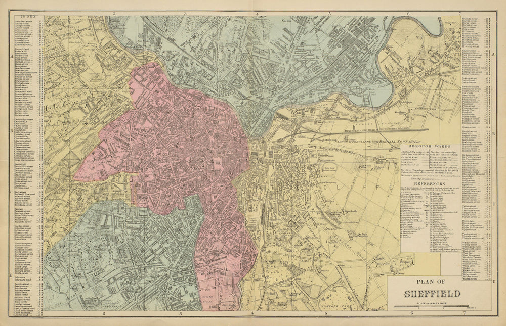 SHEFFIELD antique town city plan by GW BACON Yorkshire 1885 old map