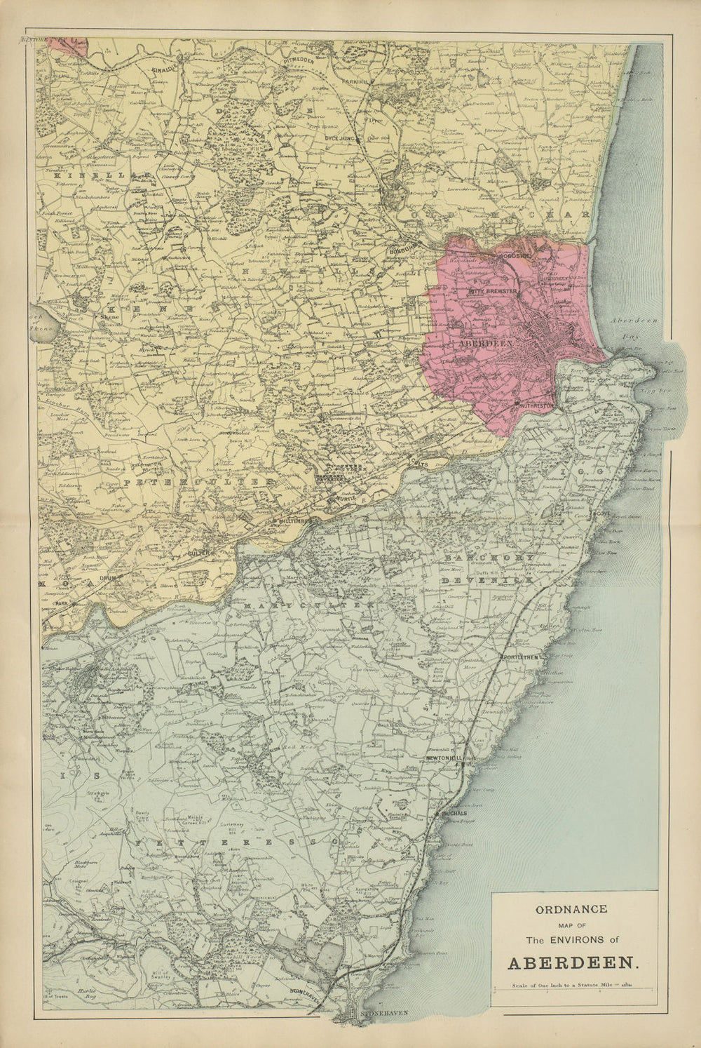 ABERDEEN & ENVIRONS Stonehaven antique map by GW BACON 1885 old