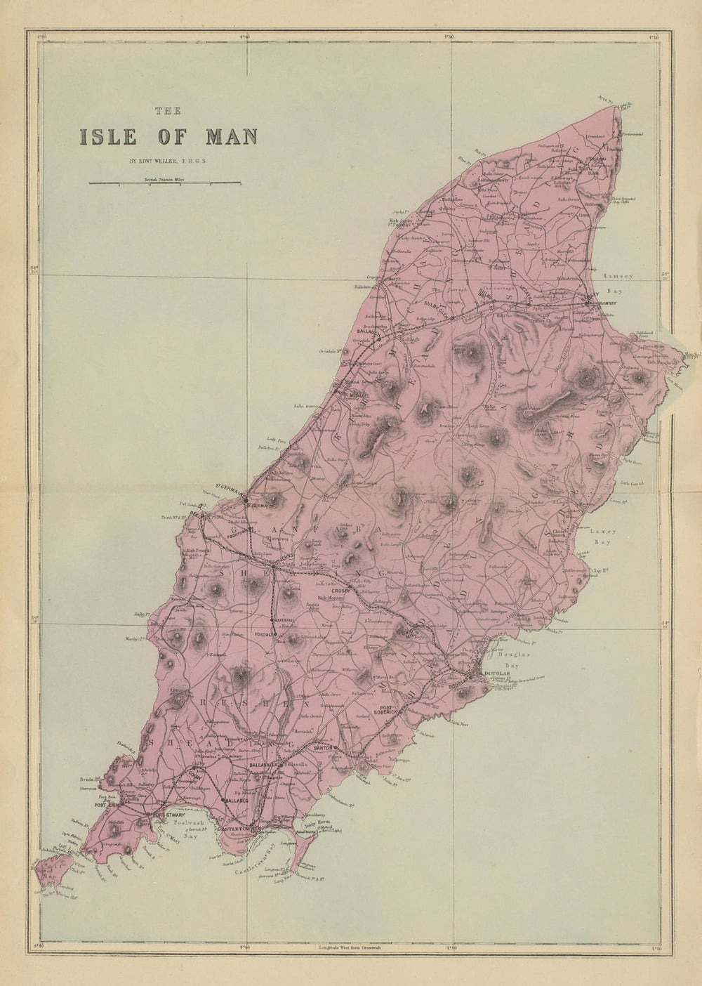 ISLE OF MAN antique map by GW BACON antique map by GW BACON 1885 old