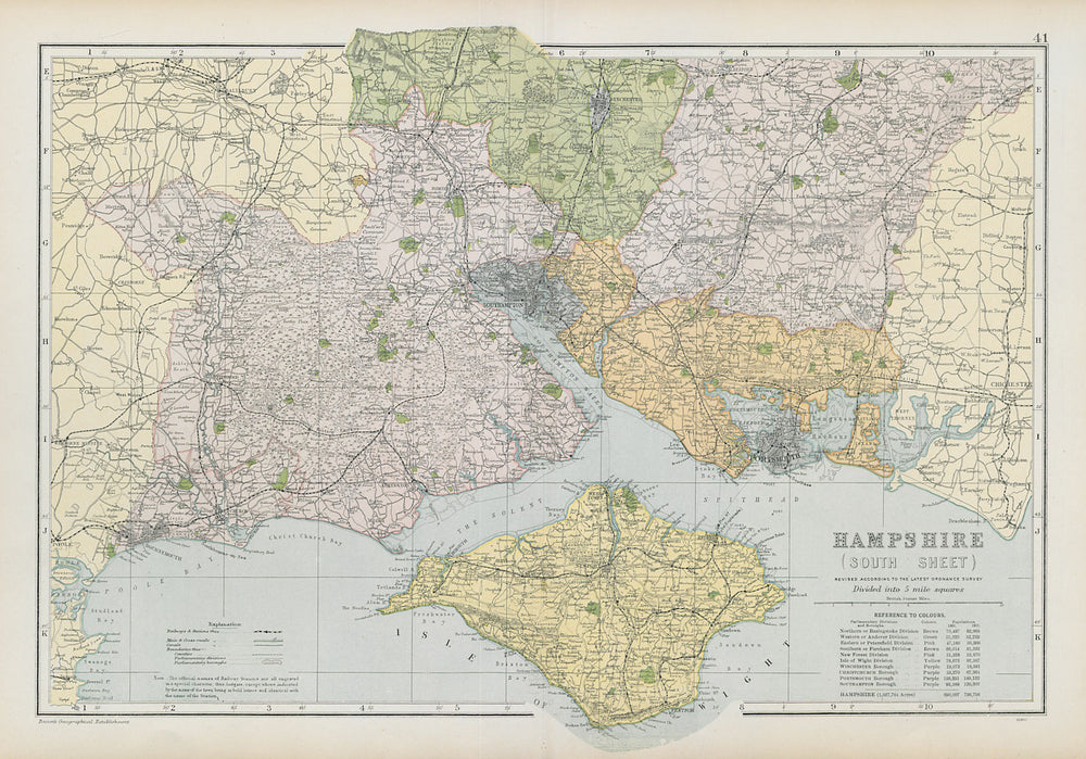 HAMPSHIRE SOUTH Isle of Wight. Parliamentary  boroughs.Railways.BACON 1906 map