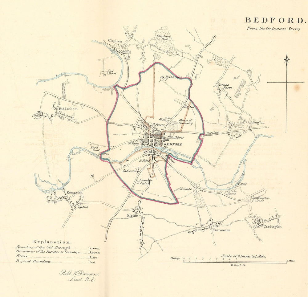 BEDFORD borough/town plan. REFORM ACT. Bedfordshire. DAWSON 1832 old map