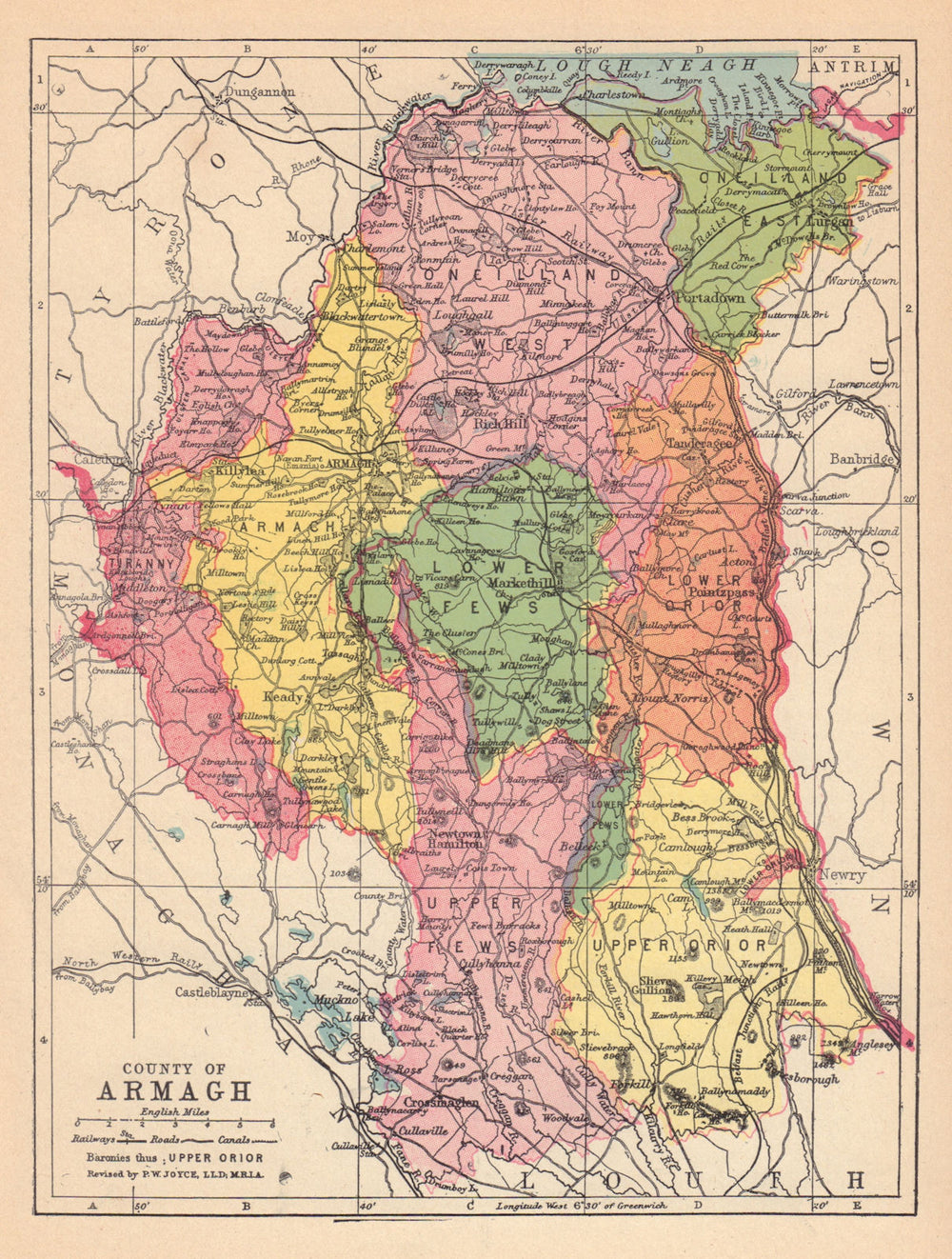 COUNTY ARMAGH antique map. Ulster Portadown Northern Ireland. JOYCE 1905