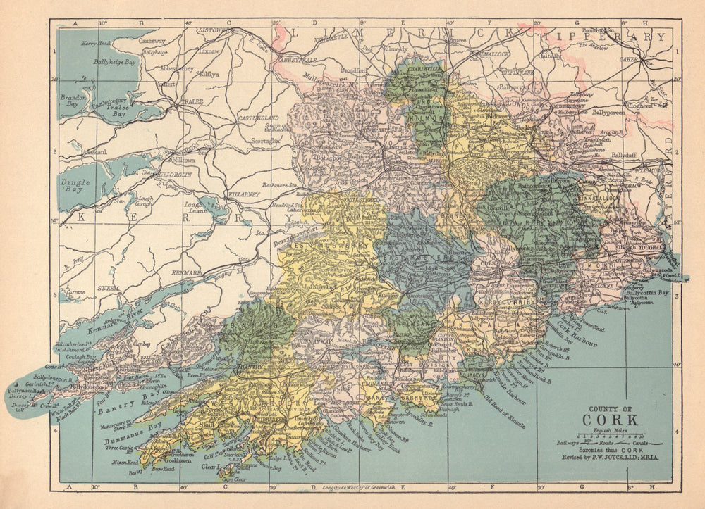 COUNTY CORK antique map. Munster. Ireland. JOYCE 1905 old chart