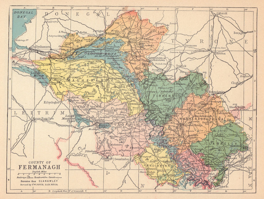 COUNTY FERMANAGH antique map. Ulster. Northern Ireland. JOYCE 1905 old