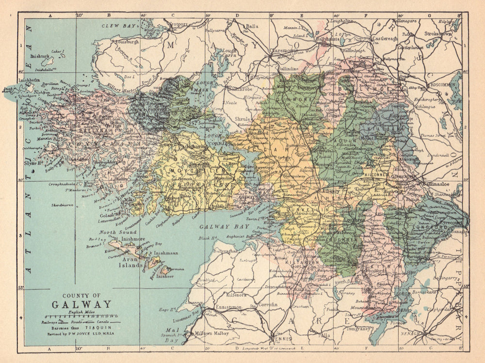 COUNTY GALWAY antique map. Connaught. Ireland. JOYCE 1905 old