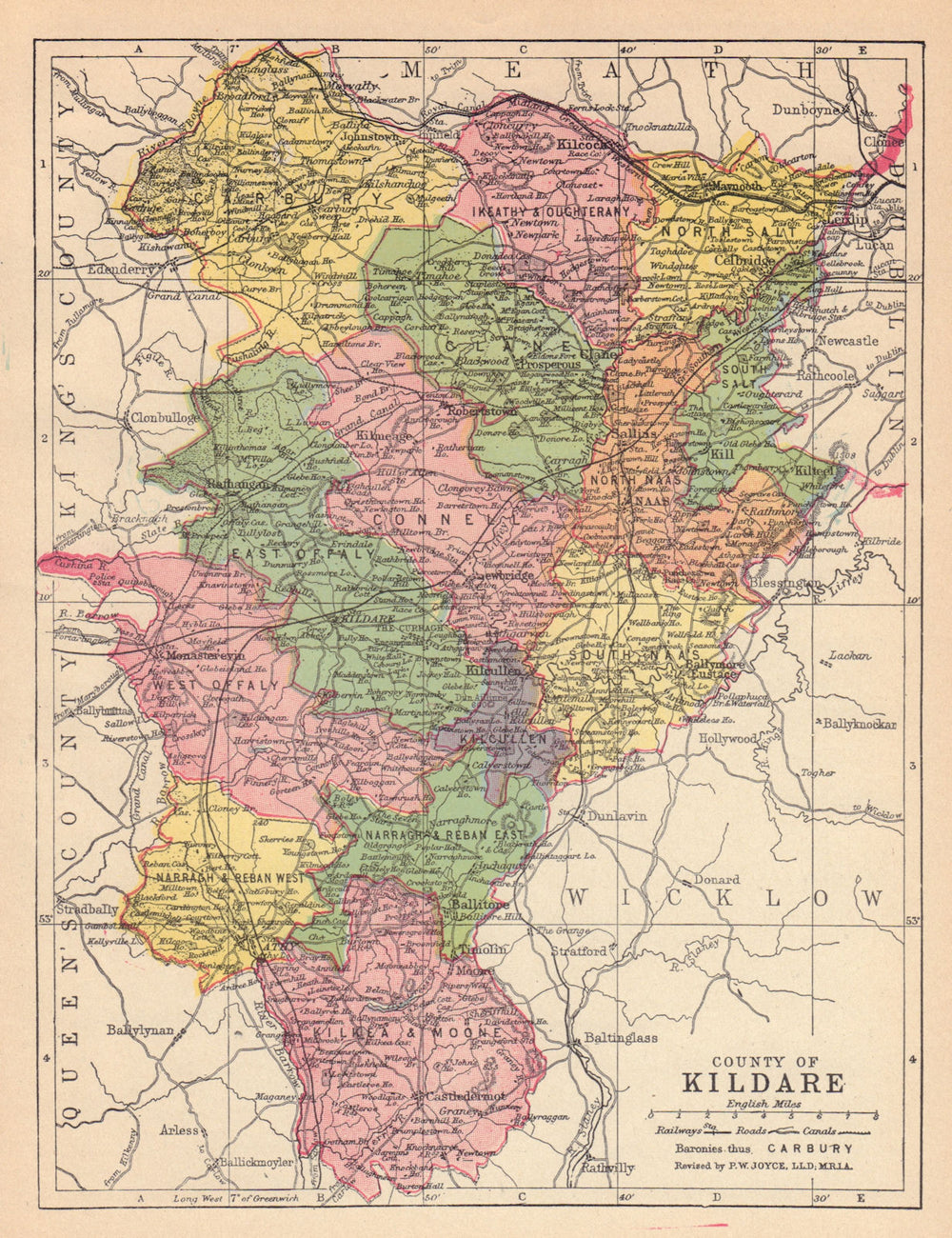 COUNTY KILDARE antique map. Leinster. Ireland. JOYCE 1905 old