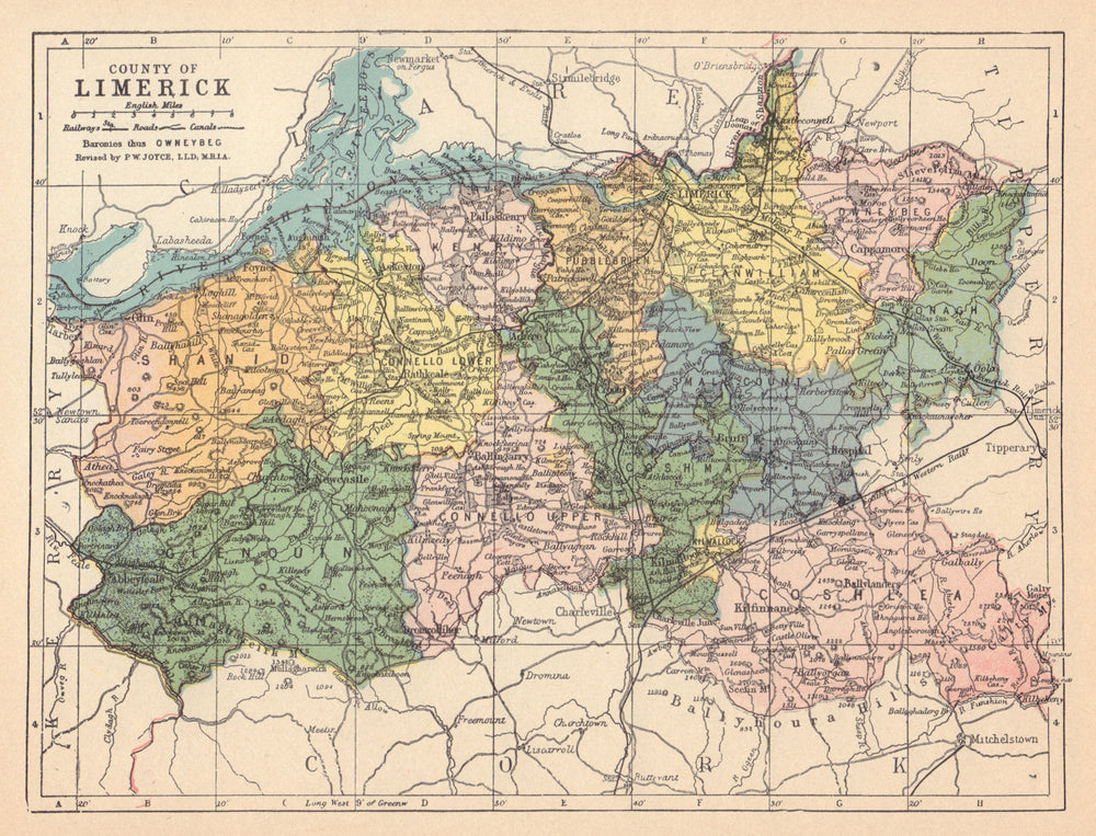 COUNTY LIMERICK antique map. Munster. Ireland. JOYCE 1905 old